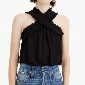 J. Crew White ruffle strap chiffon halter top